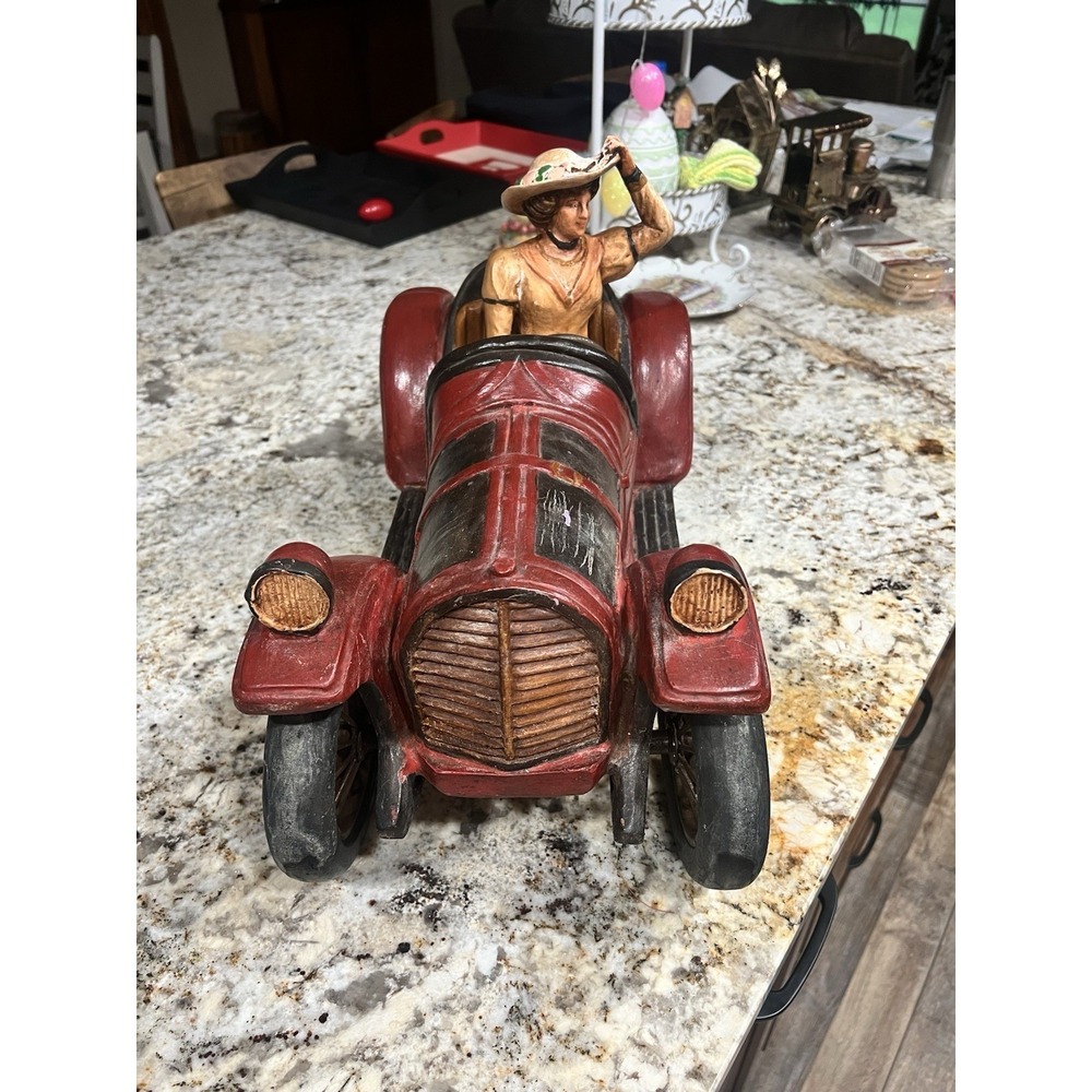 Black/ Red Roadster Car 20" Large Vintage Resin Wood Carved Reprocrafters MCMXCV - Picture 2 of 6